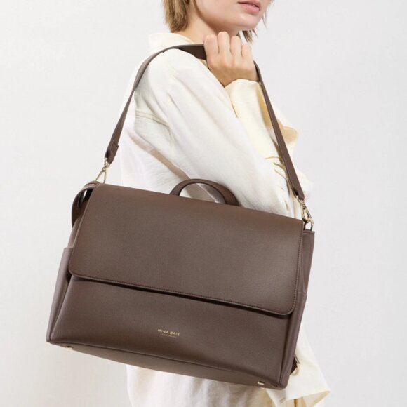 Mina Baie Handbags - Mina Baie Winnie Backpack Vegan Leather Midi Coco Brown & Stroller Hooks EUC